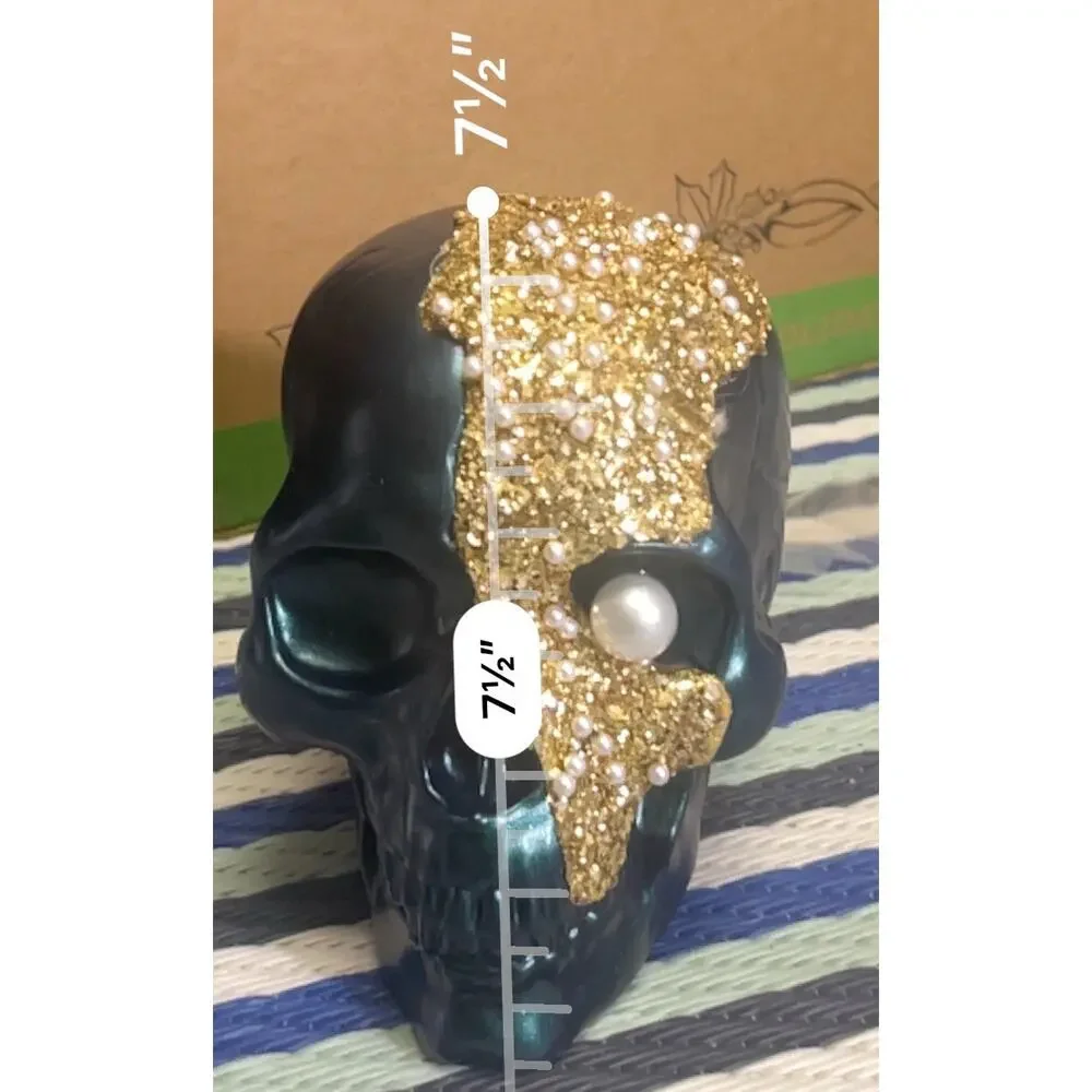 Target Halloween Decor Skull Metallic Blue & Gold Faux Peal Accent NEW